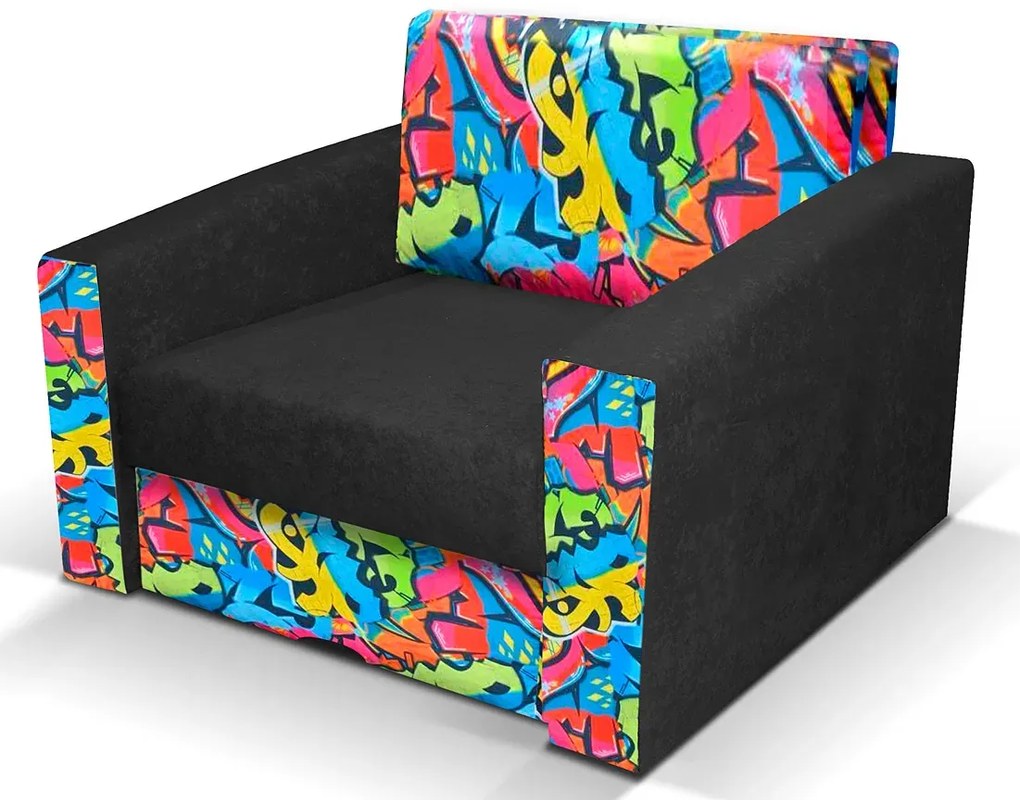 Czarny fotel z funkcją spania w kolorowe grafiti L5-H91