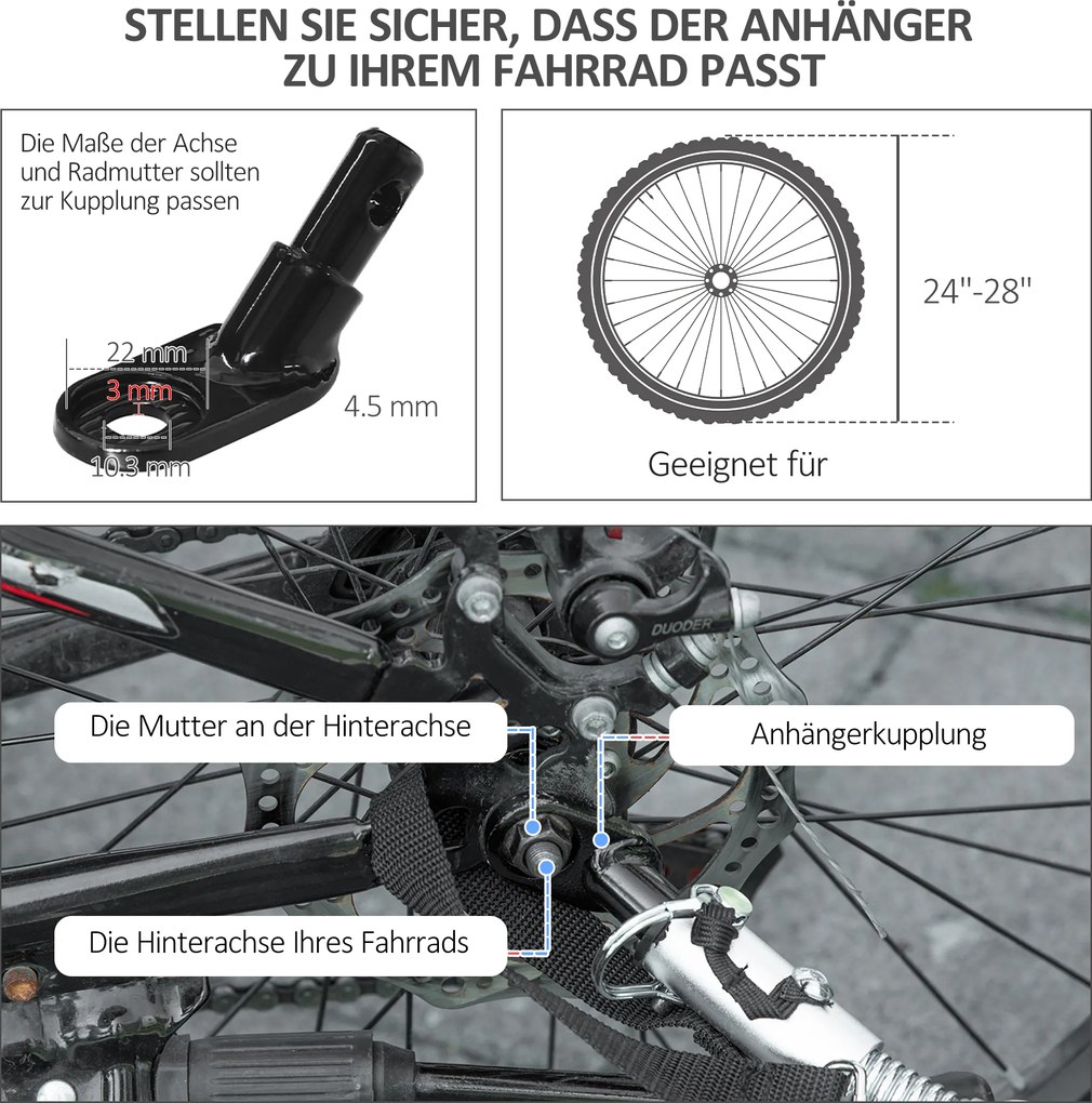 PawHut Przyczepa rowerowa dla dzieci, z odblaskami, 1 flaga, 170 cm x 77 cm x 90 cm, Czerwony