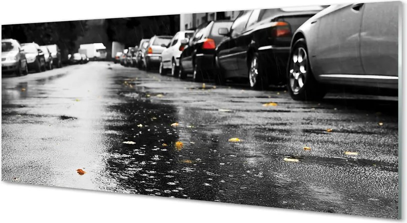 Panel szklany do Kuchni Samochody na Jesiennej Drodze