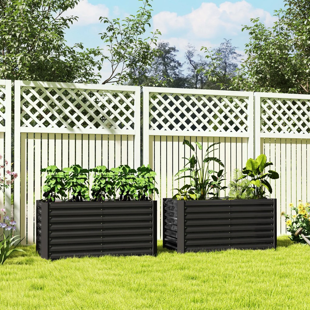 Outsunny Zestaw 2 wysokich grządek, Skrzynia Uprawna, Extra Głęboka, Metal, 120 x 60 x 60 cm, Ciemnoszary