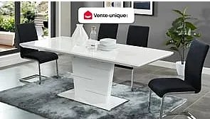 Rozkładany stół do jadalni AMELLE - 6 do 8 osób - MDF lakierowane na biało
