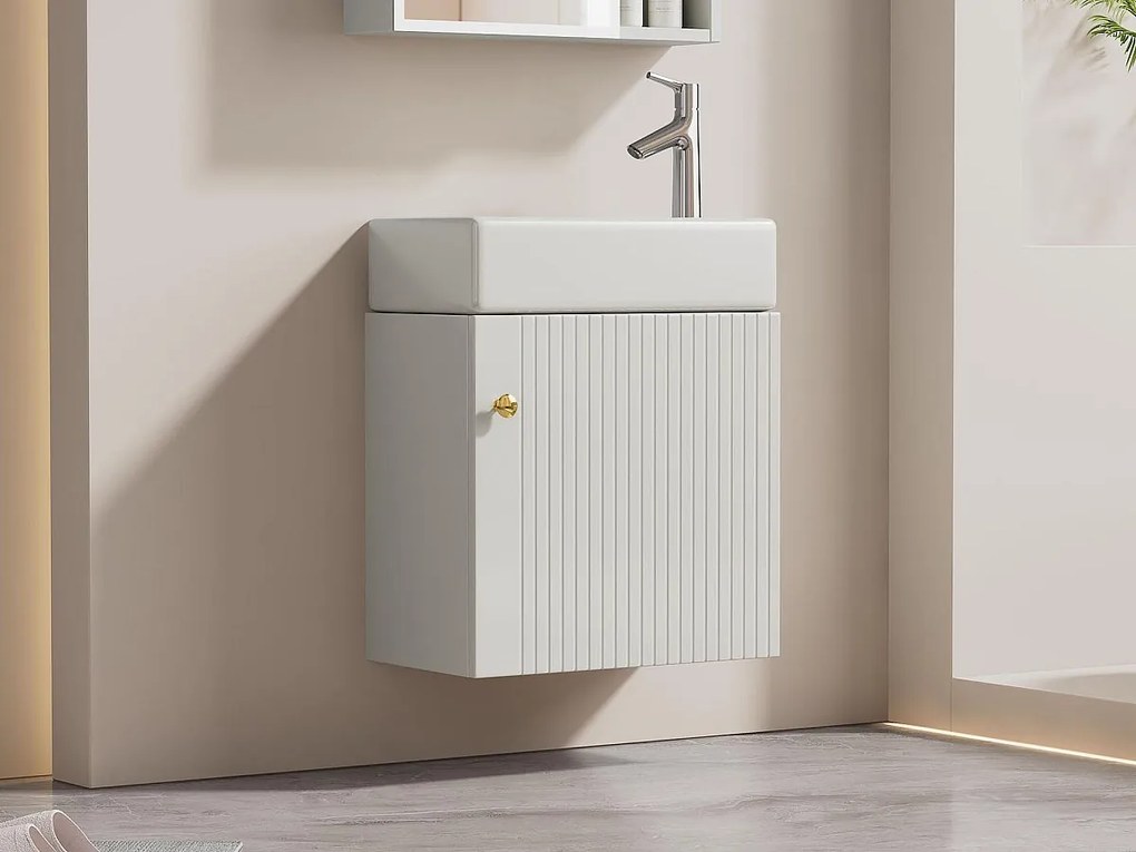 Wisząca szafka łazienkowa z rowkowanym frontem z kwadratową umywalką - 46 cm - Biała (bateria nie wchodzi w skład zestawu)