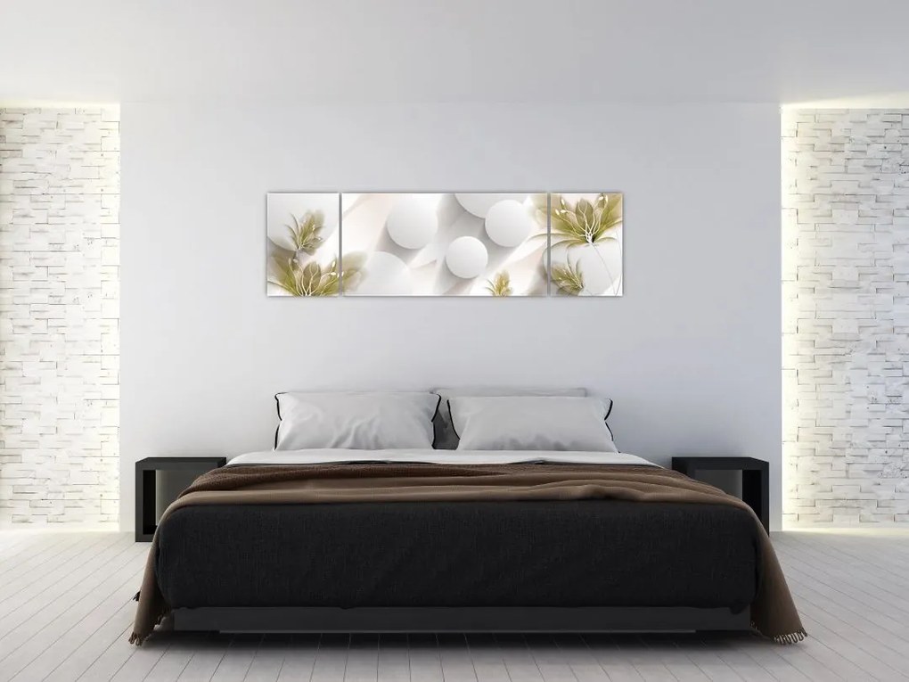 Obraz - 3D koła z kwiatami (170x50 cm)