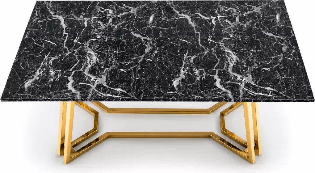 Prostokątny stół Zenith 160x90 cm ze szklanym blatem w kolorze czarny marmur na złotych metalowych nogach