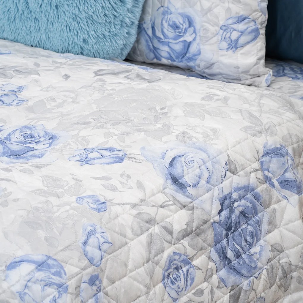 4Home Narzuta na łóżko Roses in blue, 220 x 240 cm+ 2x 40 x 40 cm