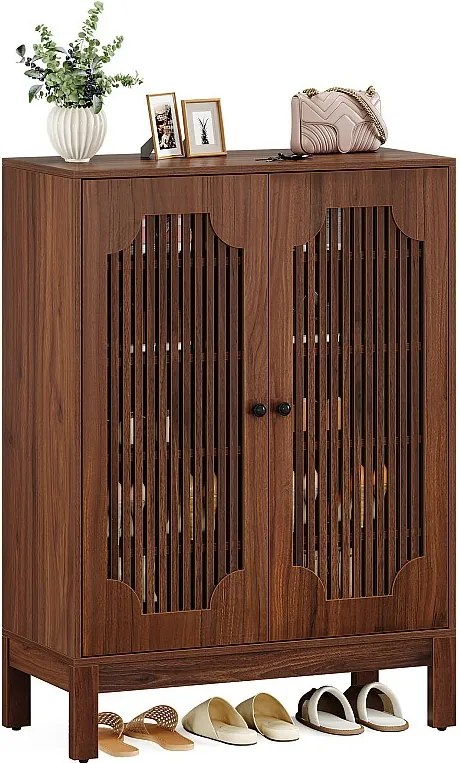 Szafka na buty z drzwiami listwowymi, 5-poziomowa szafka na buty z regulowanymi półkami, stojak na 20 par butów