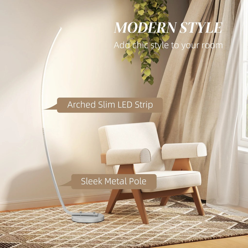 HOMCOM Lampa stojąca LED do przedpokoju z regulowaną jasnością, Nowoczesna lampa na podłogę z przełącznikiem nożnym do sypialni, salonu, Srebrna