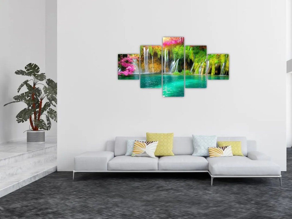 Obraz - Wodospad, Jeziora Plitwickie, Chorwacja (125x70 cm)