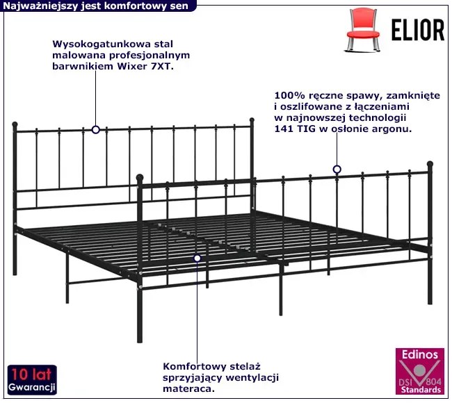 Czarne metalowe łóżko z zagłówkiem 200x200 cm Indra 5X