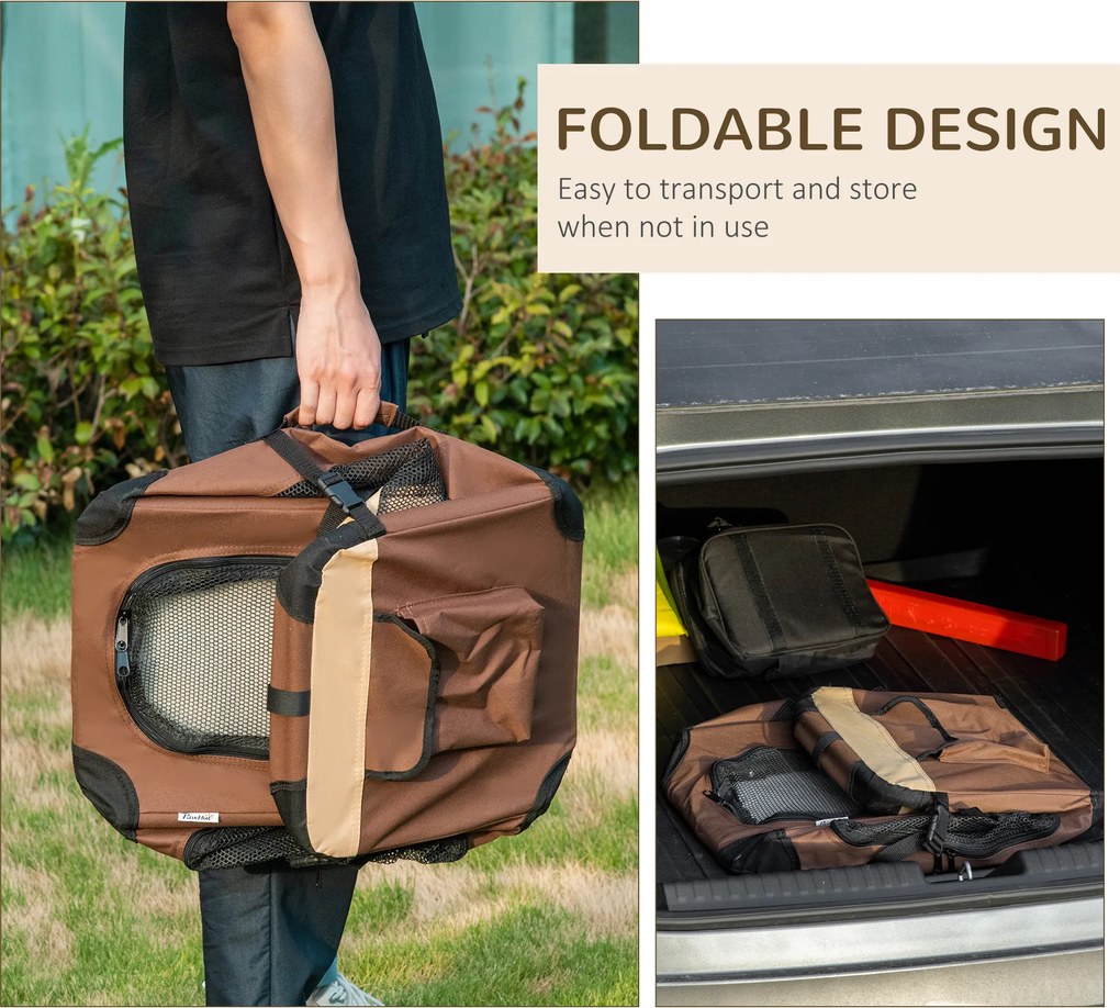 PawHut Torbik transportujący Torba transportowa, 3 wejścia, składana, 70 x 51 x 50 cm, Brązowy + Beżowy