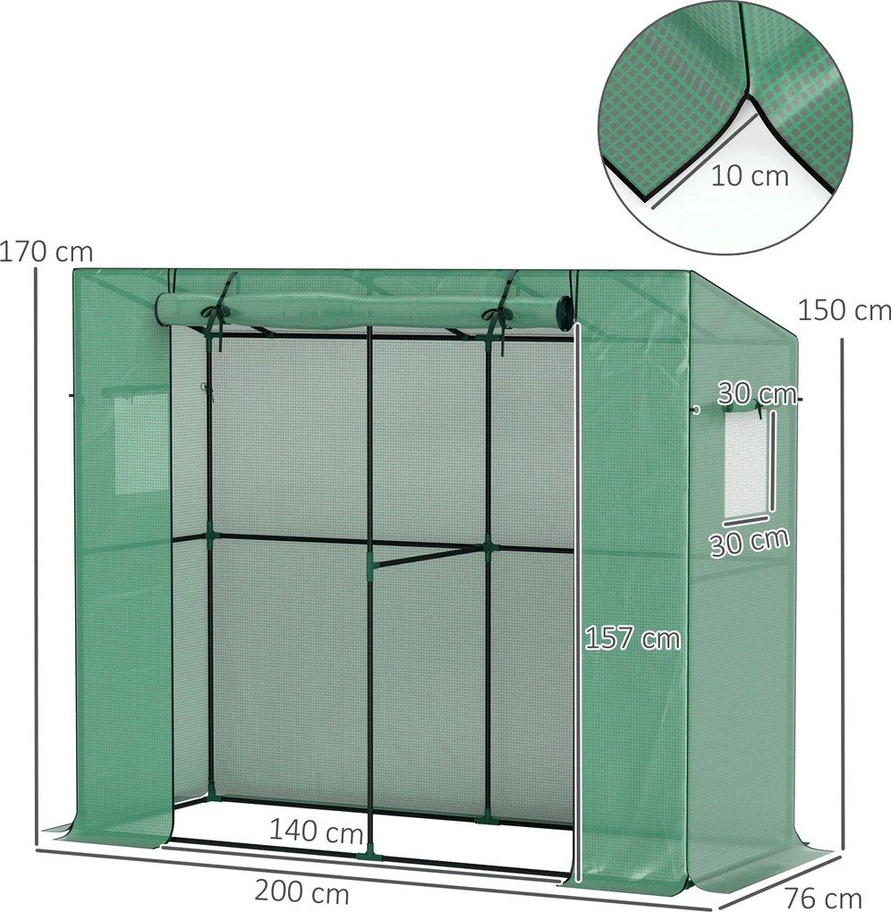 Outsunny Mini szklarnia przyścienna z rolowanymi drzwiami i siatkowymi oknami, odporna na UV, do roślin, sadzonek i kwiatów, zielona | Aosom PL