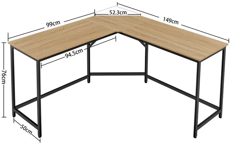 Minimalistyczne narożne metalowe biurko dąb sonoma - Fios