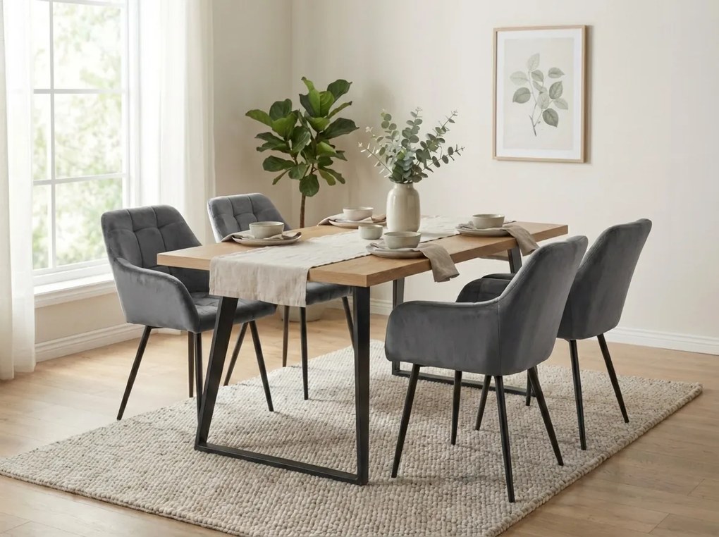 Szare krzesło jadalniane LOREN VELVET z czarnymi nogami