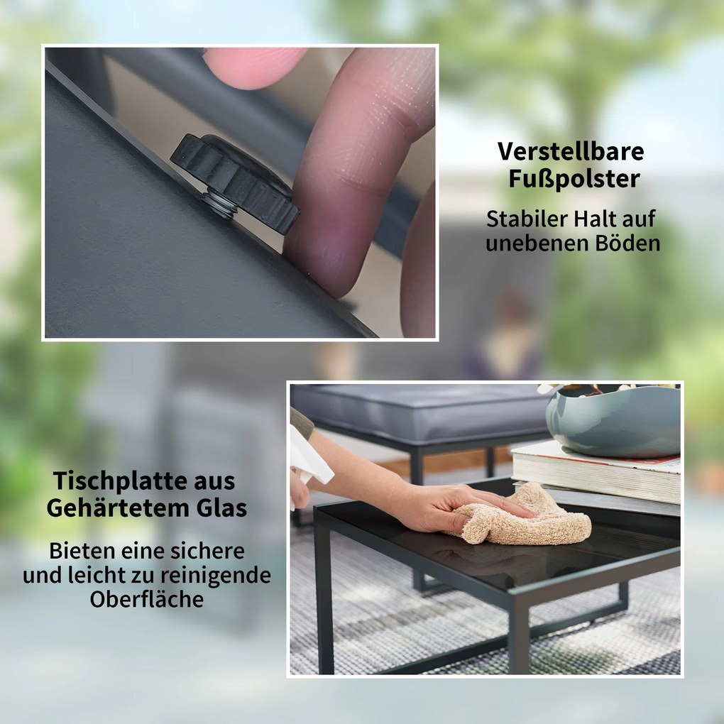 Outsunny Zestaw mebli zewnętrznych, sofa 3-osobowa z baldachimem, 2 krzesła, stolik kawowy z blatem szklanym, 12 poduszek, stalowa rama, Szary