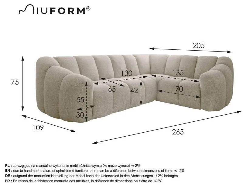 Szary narożnik (prawostronny/w kształcie litery L) Shell – Miuform