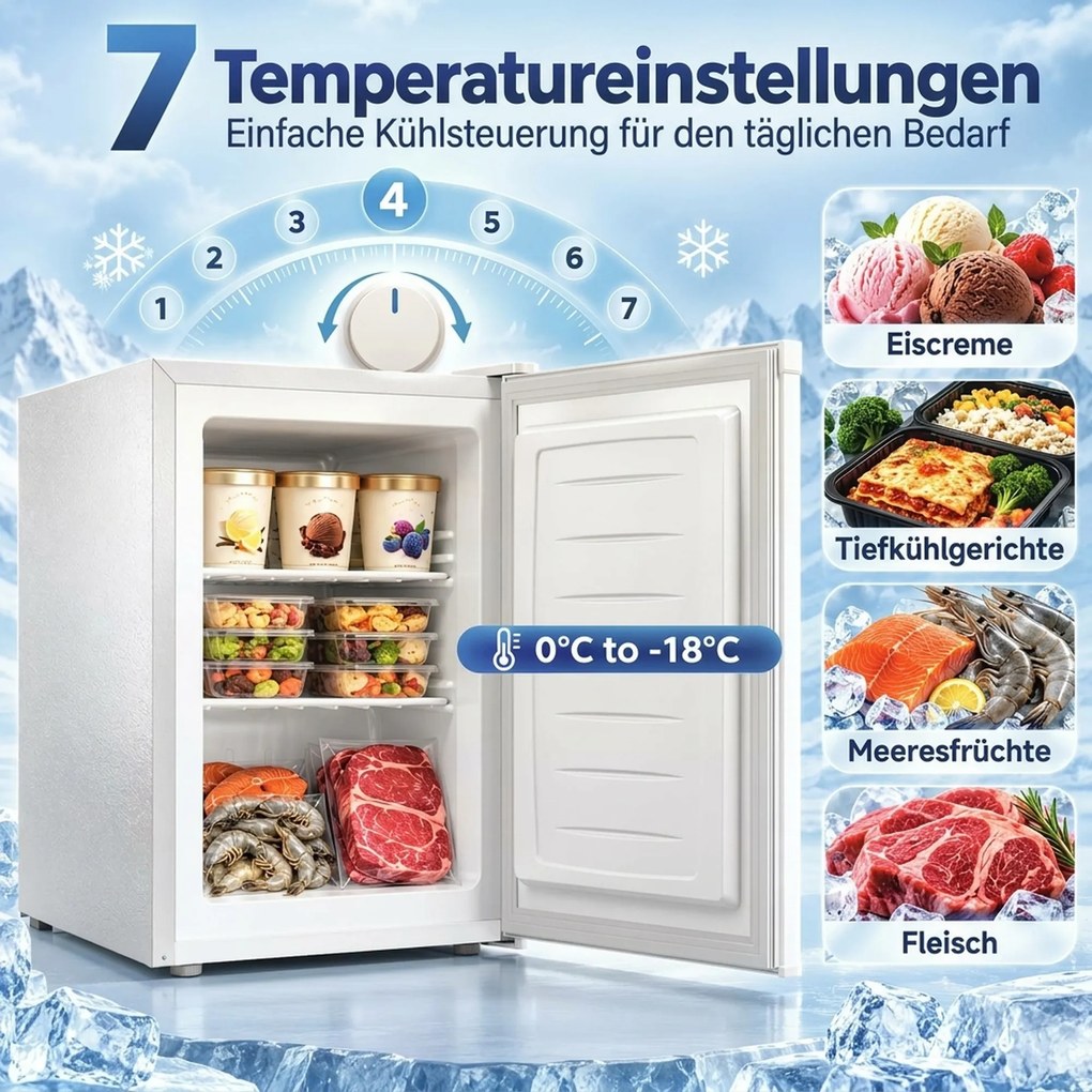HOMCOM Mini-zamrażarka 59 l, zamrażarka stołowa, wymienny zawias drzwi, wyjmowane półki, regulacja temperatury, Biały | Aosom PL