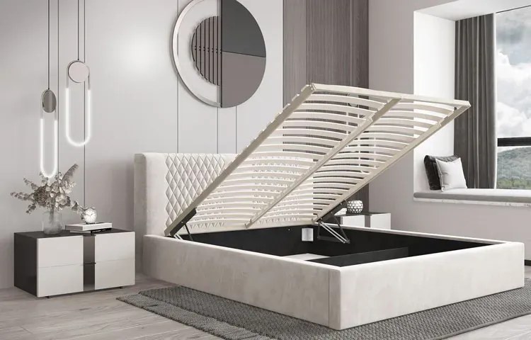 Podwójne łóżko tapicerowane z pikowanym zagłówkiem 180x200 M0-R24