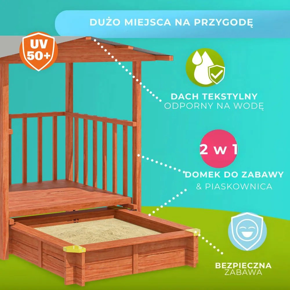 Piaskownica z werandą SUNNY, 130x130x143cm, brązowa/szara Jurhan