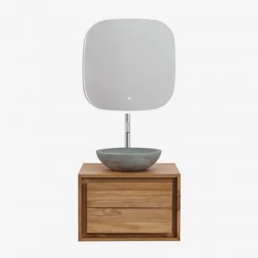 Zestaw Wiszących Mebli Łazienkowych Z Drewna Tekowego Jabari Drewno Tekowe & Okrągły Szary Cement Ø40 Cm Tarsis - Sklum