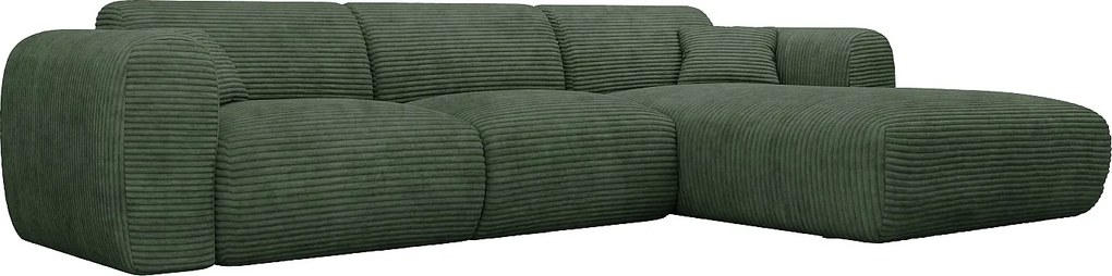 Kanapa narożna duża prawostronna rozkładana typu express z zielonego sztruksu - Materac 13 cm memory foam POGNI