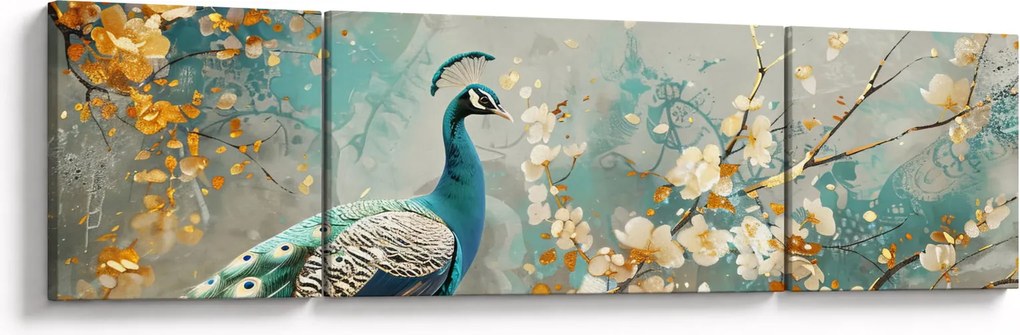 Obraz - Paw ze złotą dekoracją (170x50 cm)