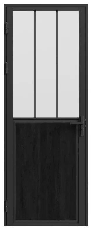 Drzwi kompletne dwustronne z aluminium i matowego szkła hartowanego w stylu industrialnym - wys. 204 x szer. 73 cm - Czarny - ERMELO