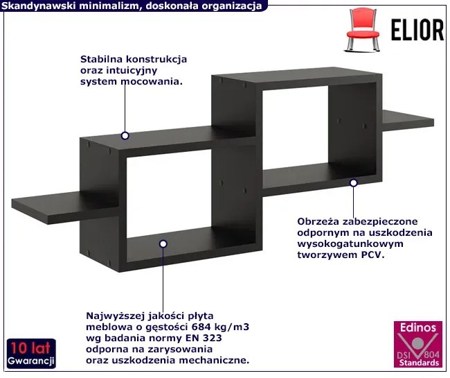 Czarna Minimalistyczna Półka Ścienna Alokin 3X