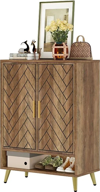 Szafka na buty 6-poziomowa z drzwiami, drewniana szafka na buty z regulowanymi półkami