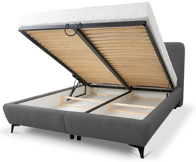 Ciemnoszare tapicerowane łóżko dwuosobowe ze stelażem i schowkiem 180x200 cm Makapu – Makamii