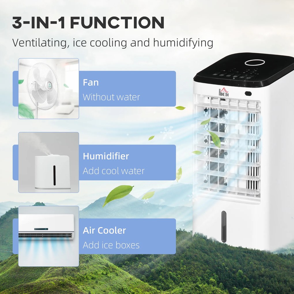 HOMCOM Min-Klimatyzator Klimatyzator Przenośny do pomieszczeń, 3 tryby, funkcja czasomierza, 24,5 cm x 27 cm x 60 cm, Kremowy + Czarny