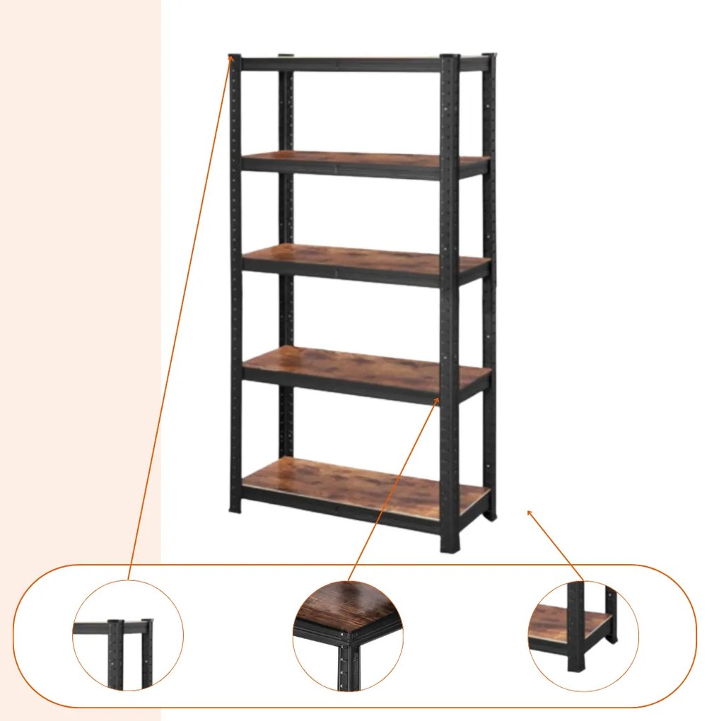 Regał DUSTY, 5 półek, max 650kg, czarna/brązowa SongmicsHome