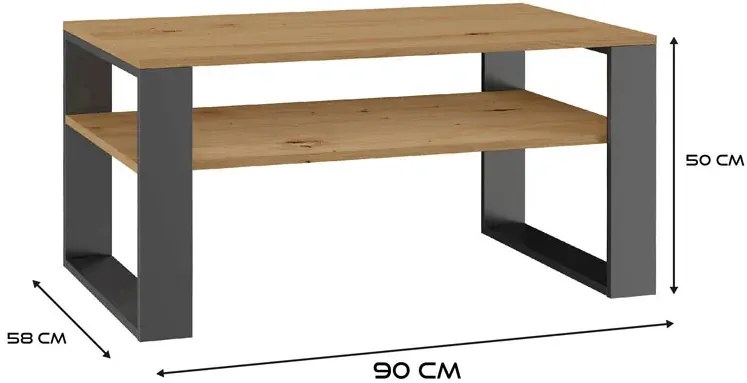 Prostokątny stolik kawowy z półką dąb artisan + antracyt - Renfi 4X