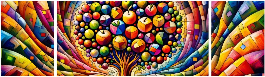 Obraz – Kolorowe drzewo z jabłkami (170x50 cm)