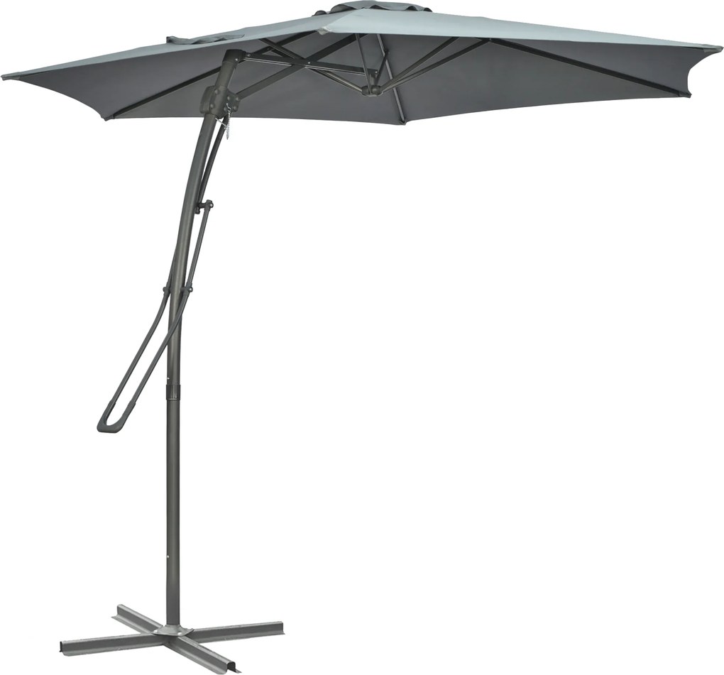 Outsunny Wiszący parasol Ø293 cm z bocznym uchwytem, krzyżową podstawą, wiatroodporny, wodoodporny, ciemnoszary | Aosom PL