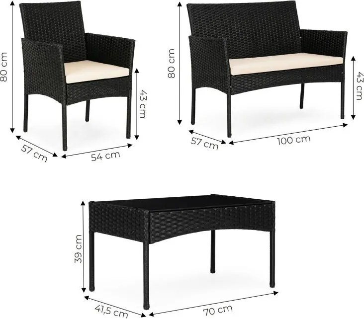 Zestaw mebli ogrodowych dla 4 osób Riviera 413, technorattan czarny