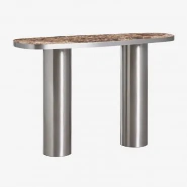 Konsola Owalna 120x40 Cm Z Naturalnego Kamienia I Stali Nierdzewnej Fertrix Brązowy Marmur Emperador - Sklum