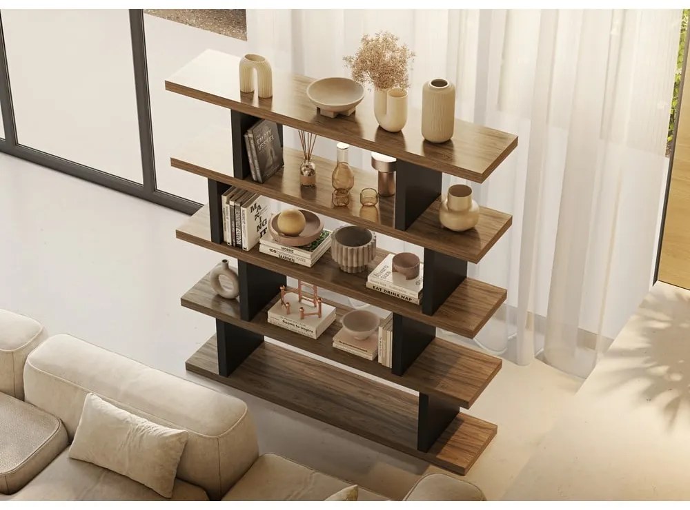 Czarny regał w dekorze orzecha 163x172 cm Step – TemaHome