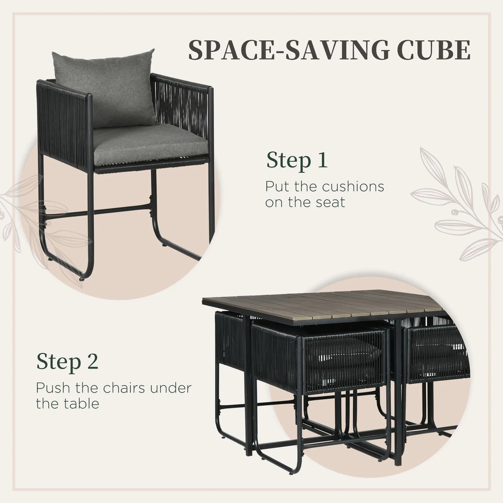 Outsunny Zestaw mebli ogrodowych 5 części Polirattan Stół 4 krzesła Stolik dodatkowy Elegancki szary | Aosom PL