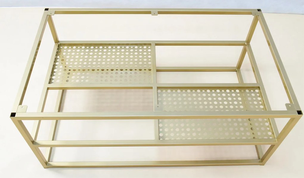 Metalowy stolik kawowy z półkami beton + złoty F8-W98