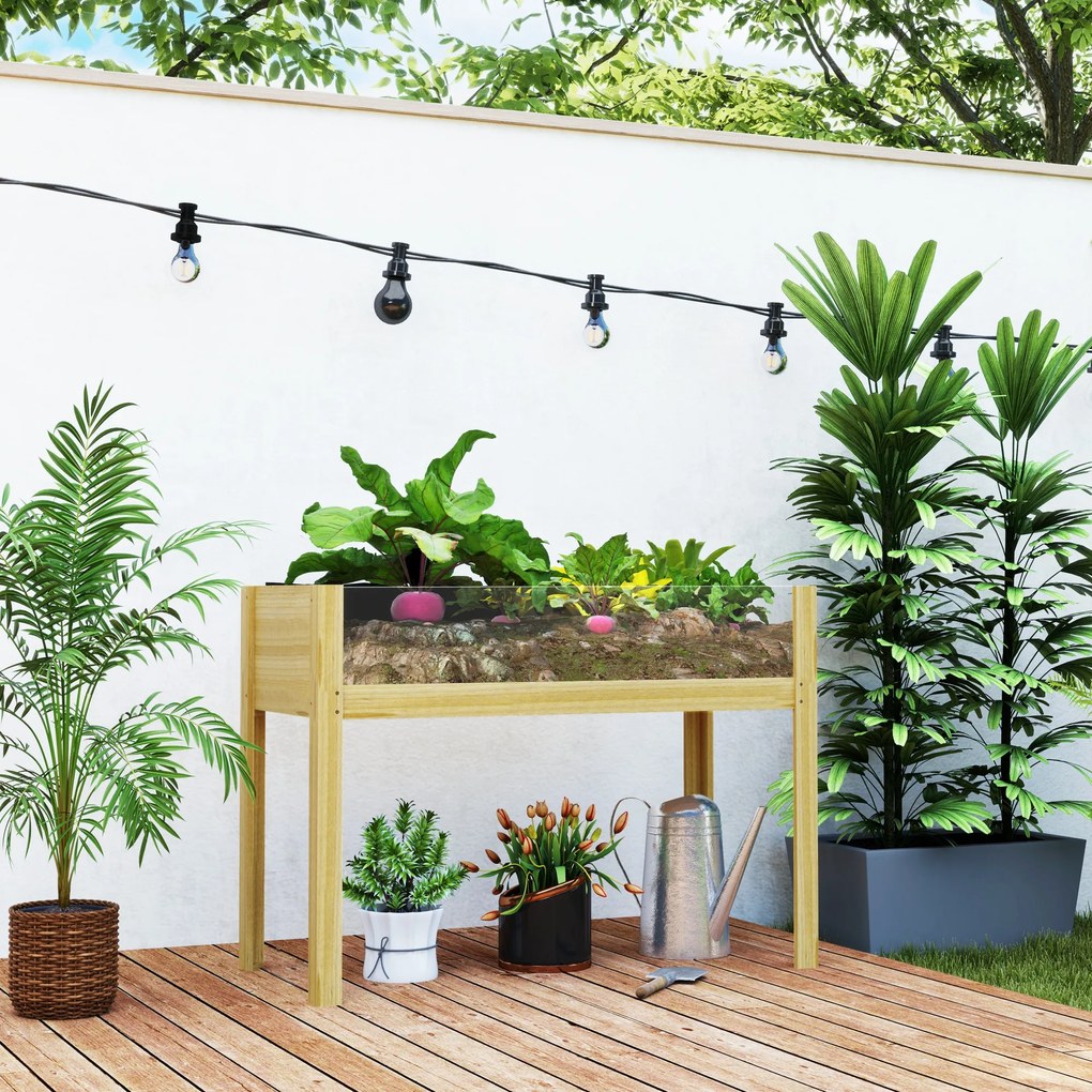 Outsunny Wysoki Grząd, Drewniana Skrzynka na Rośliny z Akrylowymi Płytami, na 118 L Ziemi, z Otworami Drenażowymi, 110 x 50 x 80 cm