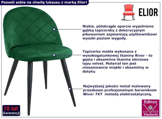 Zestaw welurowych krzeseł 4 sztuki butelkowa zieleń - Ari 4X