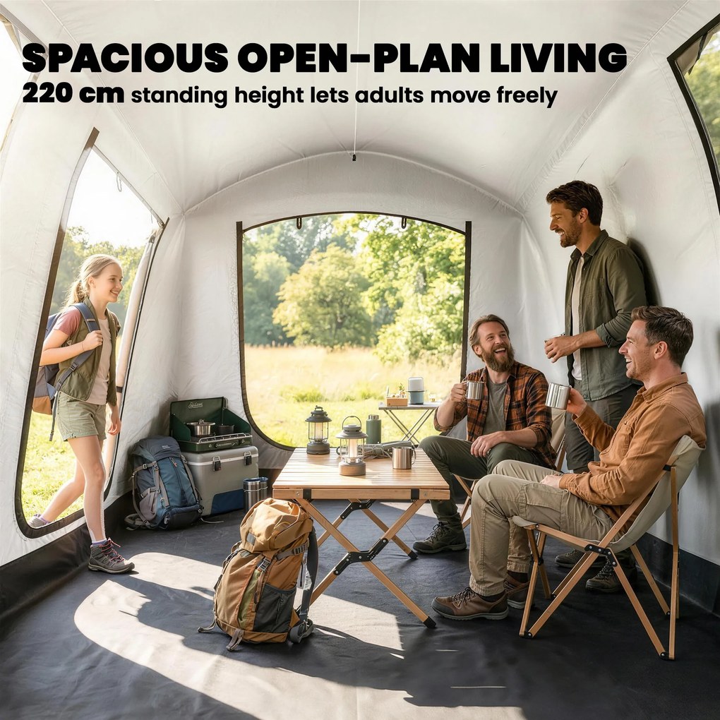 Outsunny Nadmuchiwany namiot dla 2-4 osób, szybkie rozstawianie, outdoorowy namiot z pompką, oknami z siatki, szpilkami i daszkiem | Aosom PL