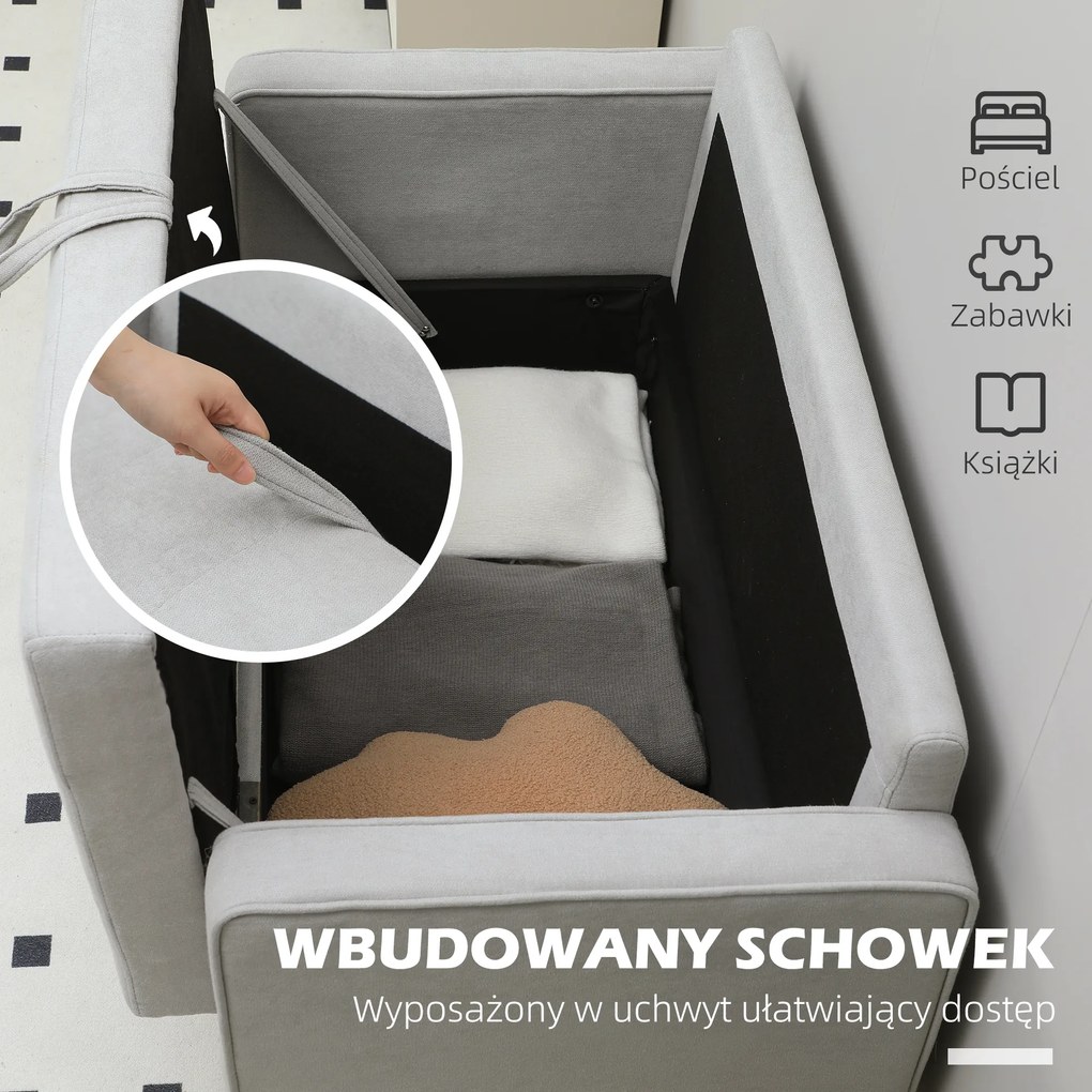 HOMCOM Sofa 2-osobowa z przestrzenią do przechowywania, Pikowana guzikami, Poduszki, Drewno kauczukowe, 117x62x78cm, Jasnoszary