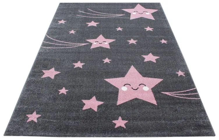 Dywan dziecięcy Kids gwiazdki szaro-różowe 160 cm x 230 cm