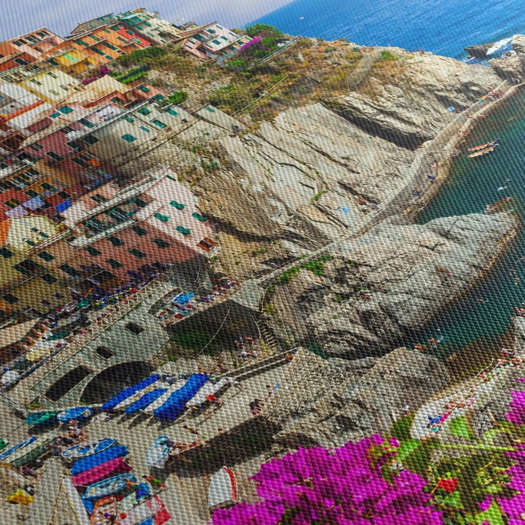 Obraz - Włoska wioska Manarola (z zegarem) (90x30 cm)