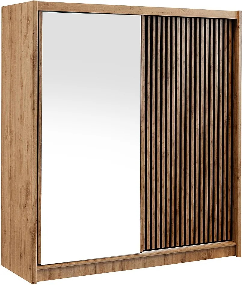 Szafa 2-drzwiowa przesuwna - Z lustrem - szer. 203 cm - Naturalny i czarny - CALOWI