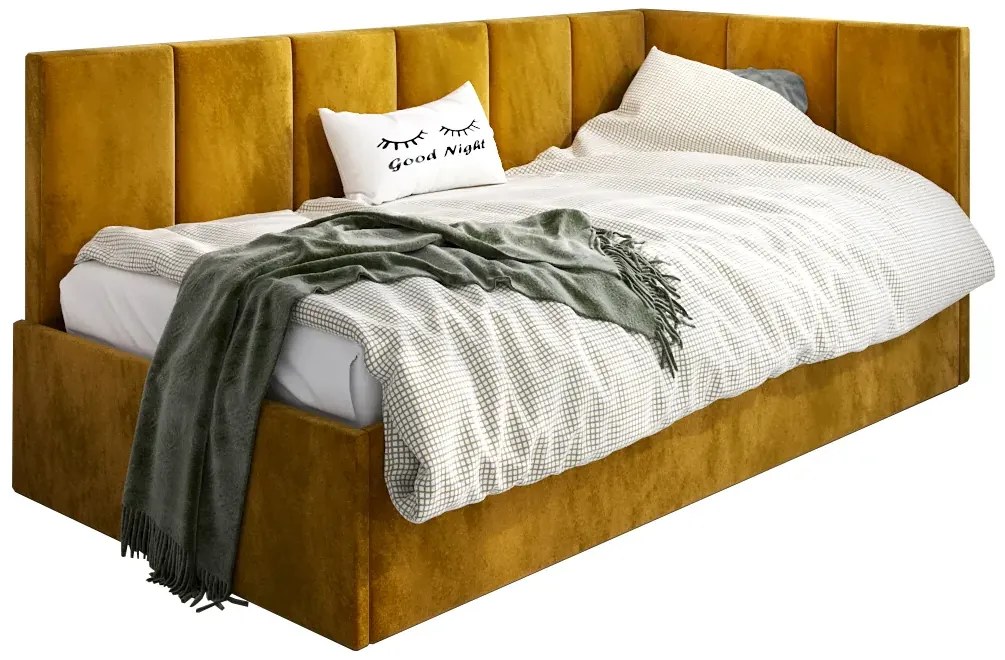 Musztardowy tapczan z oparciem 120x200 D3-P06