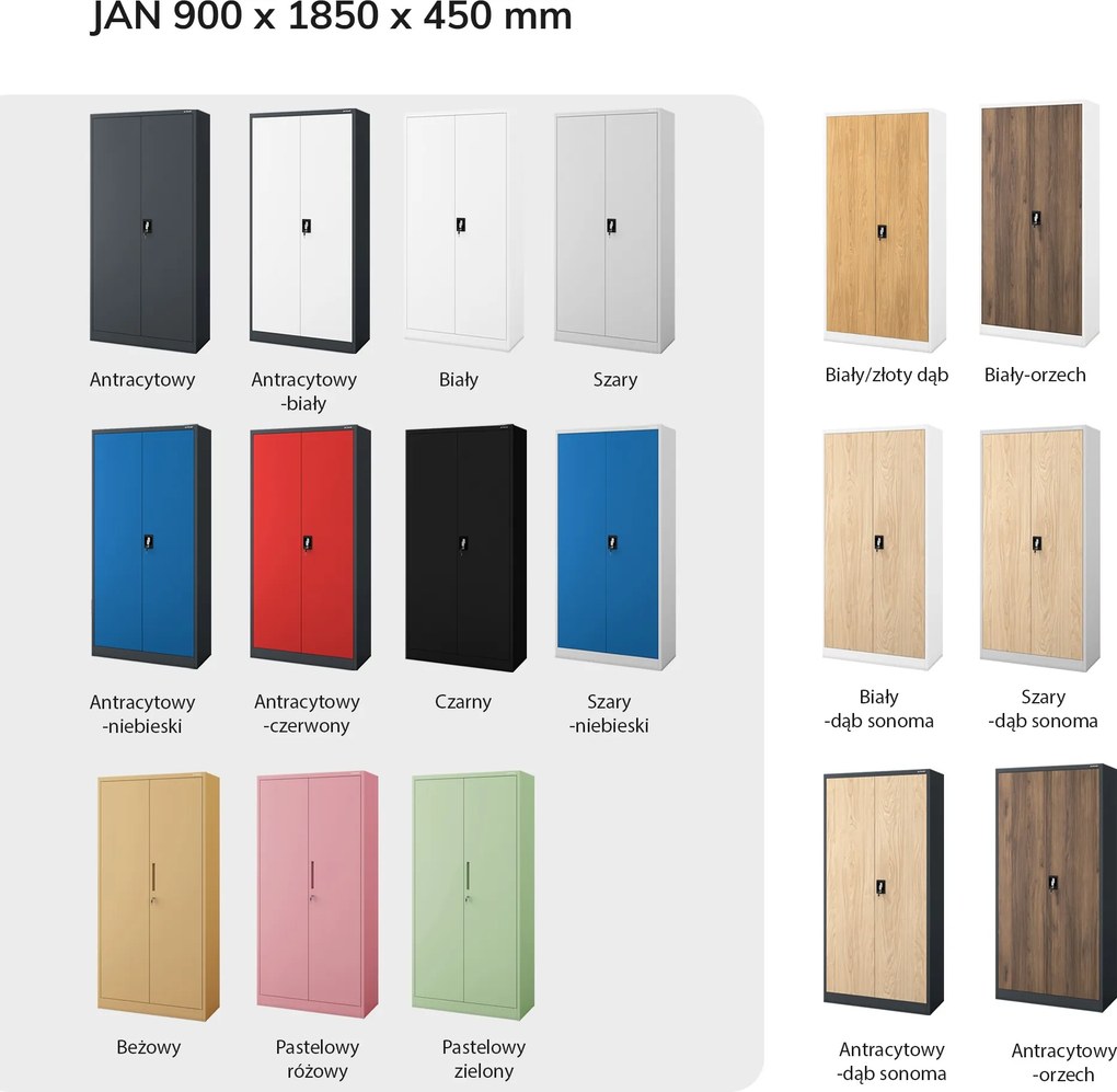 Szafa biurowa na dokumenty z 4 półkami antracytowa/dąb sonoma, 900x1850x400 mm: JAN Eco Design