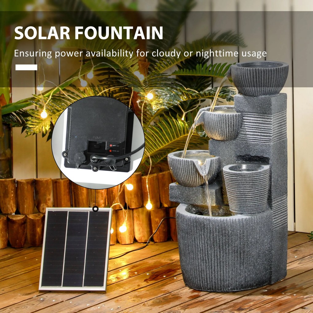 Outsunny fontanna ogrodowa nowoczesna z kamienia czterostopniowa solarna z podświetleniem LED 57 cm na taras ogród | Aosom PL