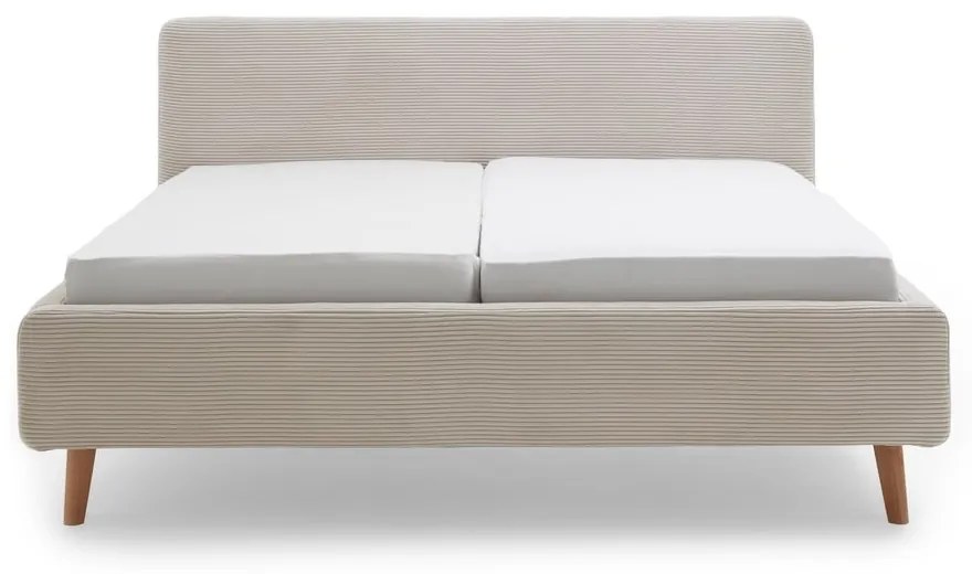 Beżowe tapicerowane łóżko dwuosobowe 140x200 cm Mattis Cord – Meise Möbel